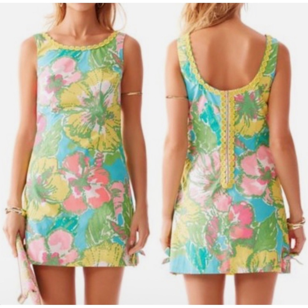 Lilly Pulitzer DELIA Shift Dress SHORELY BLUE Big Flirt Pink Green Blue Size 4